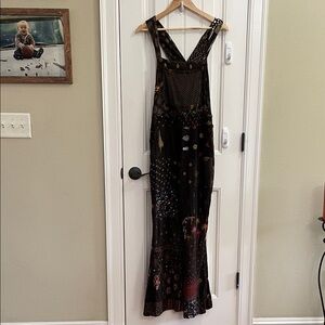 BLUE SKY Brown Patchwork Boho Overalls Bohemian Chic Size Medium